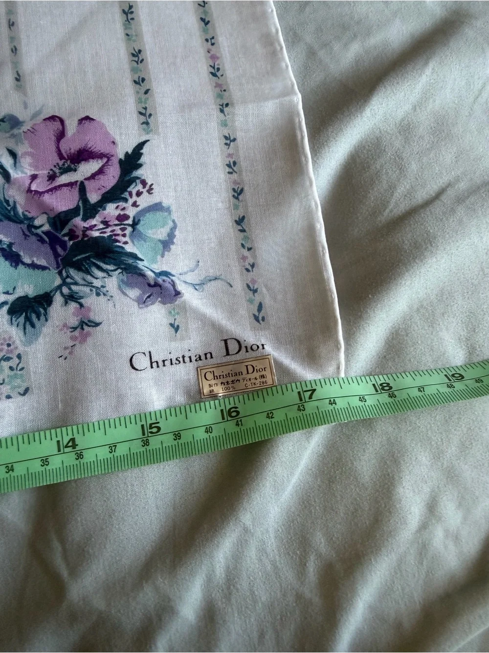 Dior Floral Silk Scarf in White, Purple, Teal